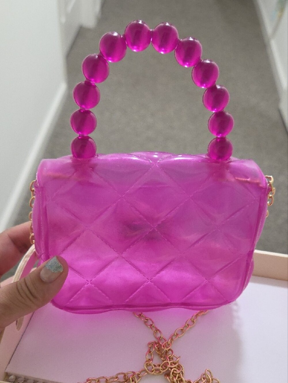 Pink Jelly Bead Top Handle Crossbody Bag - Picture 2 of 2